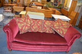 Victorian Drop Arm Sofa Reupholstered in Burgundy