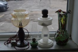 Glass Oil Lamp, Electric 1930 Bakelite Lamp & Glas