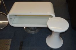White 1970s Television Stand on Chrome Base plus W