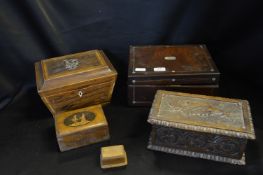 Inlaid Musical Sewing Box and Other Wooden Boxes -