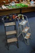 Two Small Metal & Wood Folding Steps