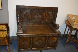 Carved Oak Monks Bench