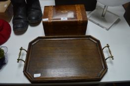 Inlaid Mahogany Box & Oak Brass Handled Tea Tray