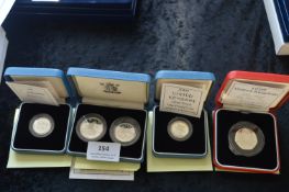 Four Royal Mint Individual Coin Sets, Silver Proof