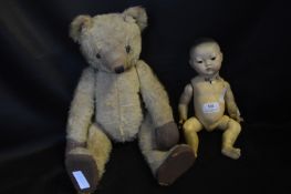 Early Jointed Hump Back Teddy Bear & German Bisque