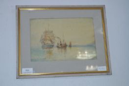 Framed Watercolour Shipping by Austin Smith 1922