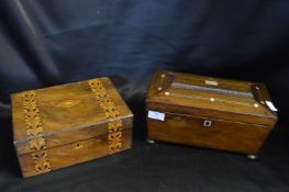 Two Inlaid Wooden Boxes - Tea Caddy and Sewing Box