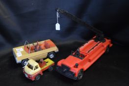 Three Toy Vehicles - Lundby Car, Red Fire Engine &