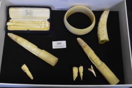 Assorted Victorian Ivory Items including Bangle, T