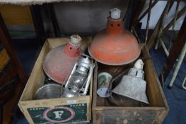 Two Wooden Crates Containing Metal Lamps etc
