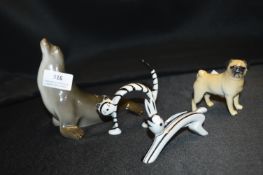 Beswick Pug, Russian Seal & Russian Ceramic Cats