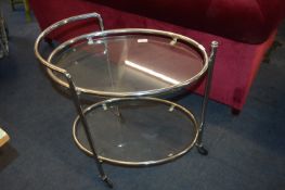 Chrome Framed Glass Topped Oval Drinks Trolley