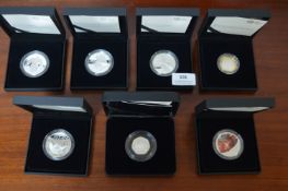 Five Boxed Royal Mint UK Silver Proof Coins - £5 e