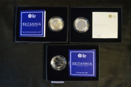 Three Royal Mint Britannia 1oz Silver Brilliant Un