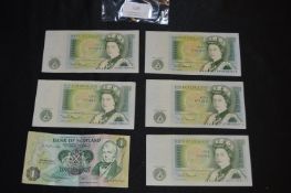 Five Bank of England £1 Notes & One Bank of Scotla