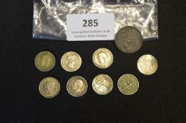 1843 Farthing plus Silver Threepenny Bits