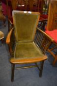 Beech Wood Spindle Chair with Green Studded Velvet