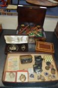 Brass Inlaid Jewelry Box Containing Lace Bobbins p