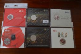 Six Royal Mint UK £5 Brilliant Uncirculated Coins
