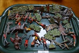 Tray Lots of Lead Toy Figures - Soldiers, Trees et