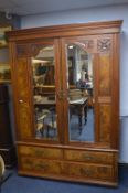 Edwardian Mahogany Double Wardrobe with Double Div