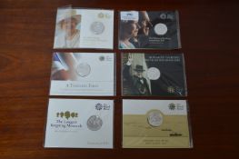 Six Royal Mint UK £20 Fine Silver Coins
