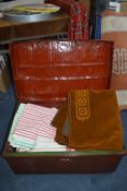 Tin Trunk Containing Vintage Tea Towels, Towels, C