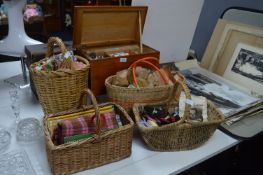 Sewing Work Box & Four Baskets of Assorted Sewing