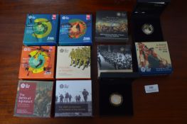Nine Royal Mint Silver Proof Coins including Battl