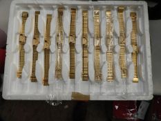 *Tray of 10 Yellow Metal Ladies Fashion Watches