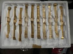 *Tray of 10 Yellow Metal Ladies Fashion Watches