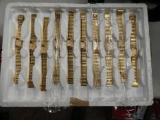 *Tray of 10 Yellow Metal Ladies Fashion Watches
