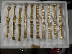 *Tray of 10 Yellow Metal Ladies Fashion Watches