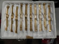 *Tray of 10 Yellow Metal Ladies Fashion Watches