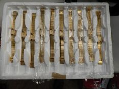*Tray of 10 Yellow Metal Ladies Fashion Watches