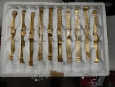 *Tray of 10 Yellow Metal Ladies Fashion Watches