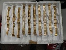 *Tray of 10 Yellow Metal Ladies Fashion Watches