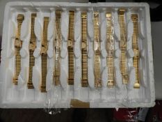*Tray of 10 Yellow Metal Ladies Fashion Watches