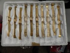 *Tray of 10 Yellow Metal Ladies Fashion Watches