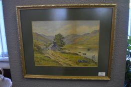 Gilt Framed Signed Watercolour by G. Reilly - Lake