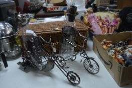 Two Metal Wine Bottle Sculptures