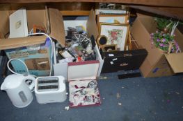 Four Boxes of Household Goods; Toaster, Framed Pri