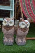 Pair of Painted Garden Owls (One Missing an Ear)