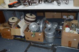 Four Boxes of Vintage Cookware, Pans, Glassware, e