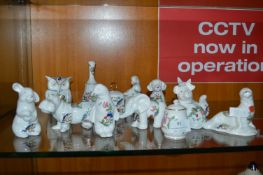 Collection of Aynsley Animals; Hippos, Owls, etc.