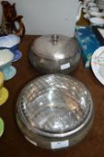 Engraved Silver Plate Rose Bowl and Covered Dish