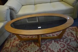 Oval Coffee Table with Smoked Glass Insert Top