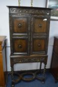 Carved Oak Jacobean Style 1930's Cabinet on Stand