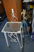 Wrought Iron and Glass Topped Retro Table Lamp