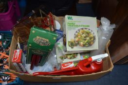 Box of Assorted Household Items, Watering Cans, Ca